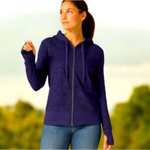 Athleta Hoodie Full Zipper Sweatshirt Women Size Medium Heather Purple & Black